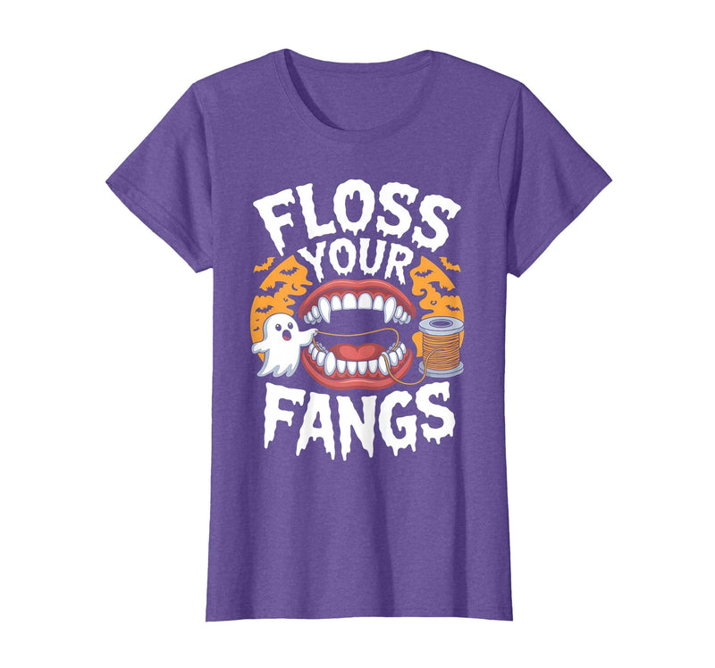 Spooky Dental Office Halloween Dental Crew Ghost Floss Your Fangs Dental Halloween Shirt Dentist Halloween T-Shirt - Purple
