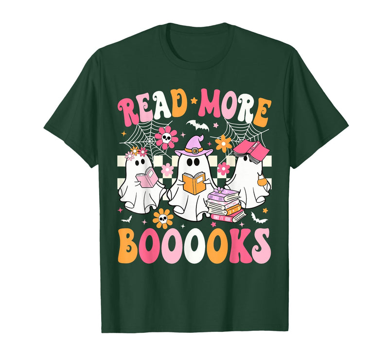 Read More Books Ghost Halloween Teacher Outfits Read More Books Ghosts Reading Book Funny Teacher Halloween T-Shirt - Dark