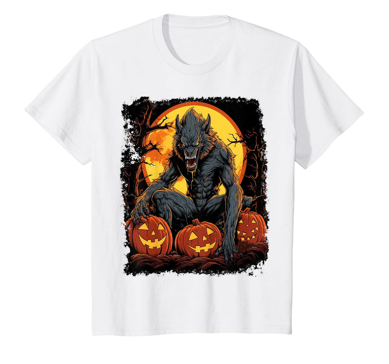 FrightNightFits Werewolf Orange Halloween T-Shirt - White