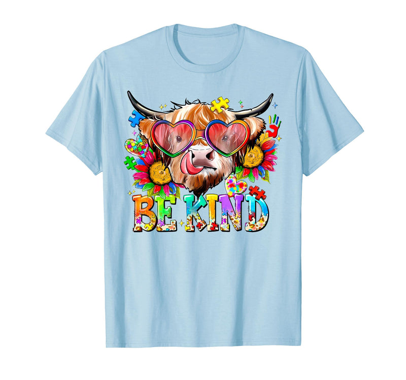 Be Kind Highland Cow Autism Awareness Sped Teacher Be Kind Highland Cow Autism Awareness Inspirational Teacher T-Shirt -