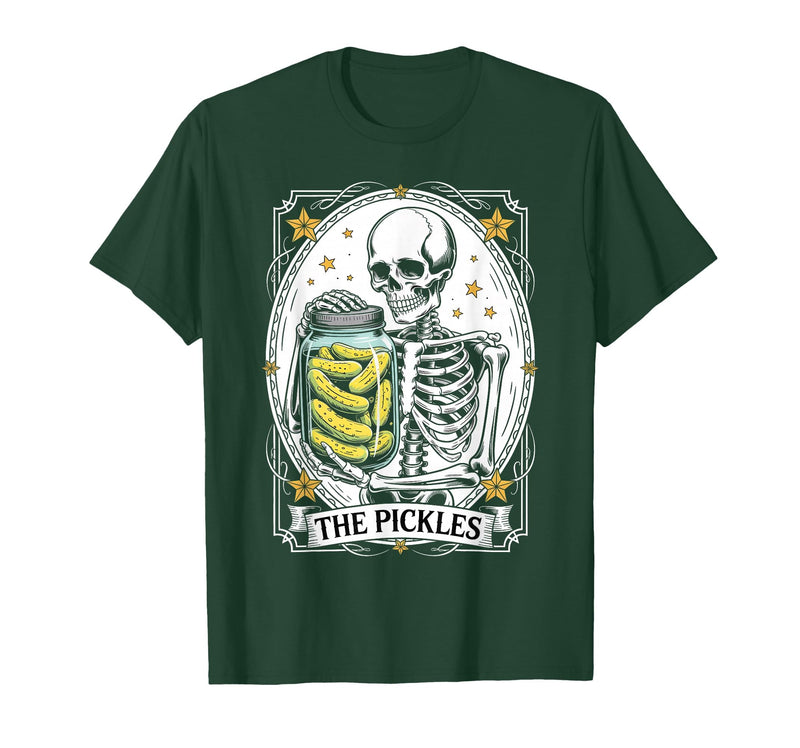 Tarot Card Skeleton Halloween Ades.shirt The Pickles Tarot Card Skeleton Canning Season Gardener T-Shirt - Dark Green