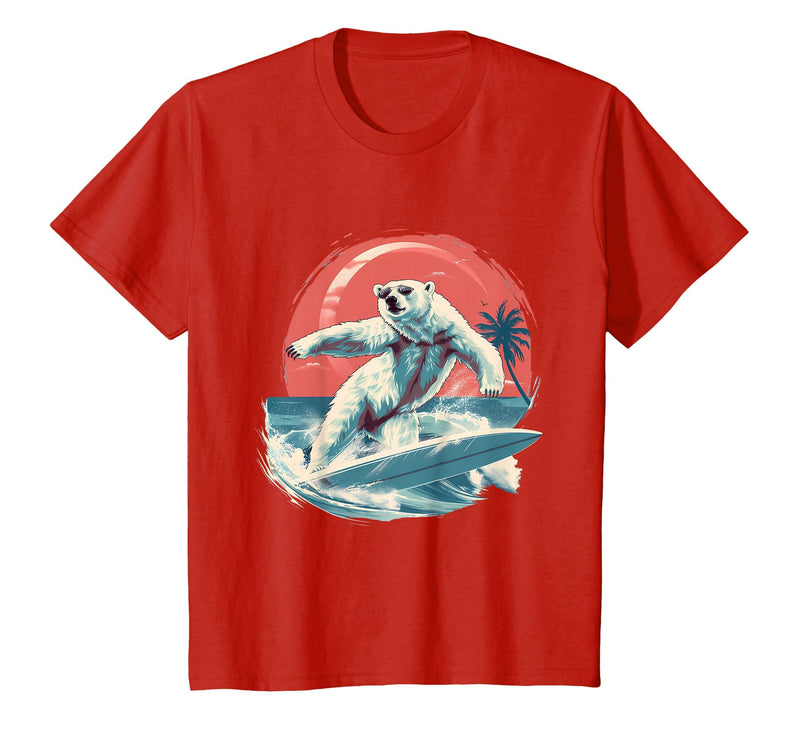 Sea Ocean Animal Art Polar Bear Ocean Sea Animal Surfing Ocean Sea Polar Bear T-Shirt - Red