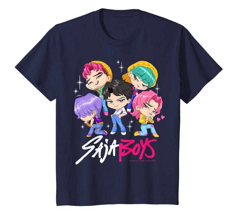 Kpop Demon Hunters Saja Boys Chibi Band Group Shot T-Shirt - Navy Blue