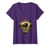 Mademark Women's Do Not Pet The Fluffy Cows Custer State Park Design V-Neck T-Shirt - Purple