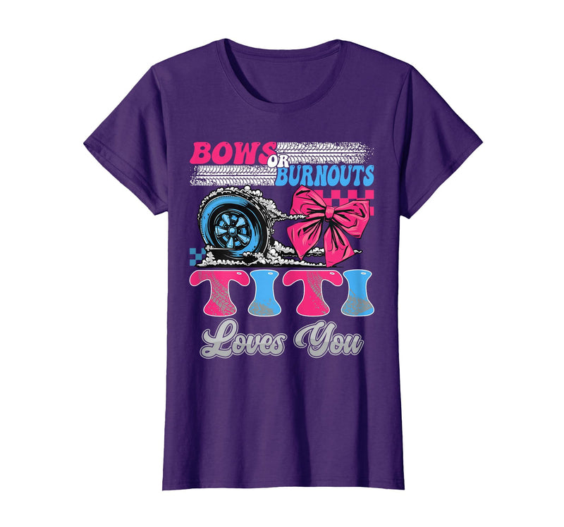 Gender Reveal Family Matching Burnouts or Bows Titi Loves You Gender Reveal Party T-Shirt - Purple