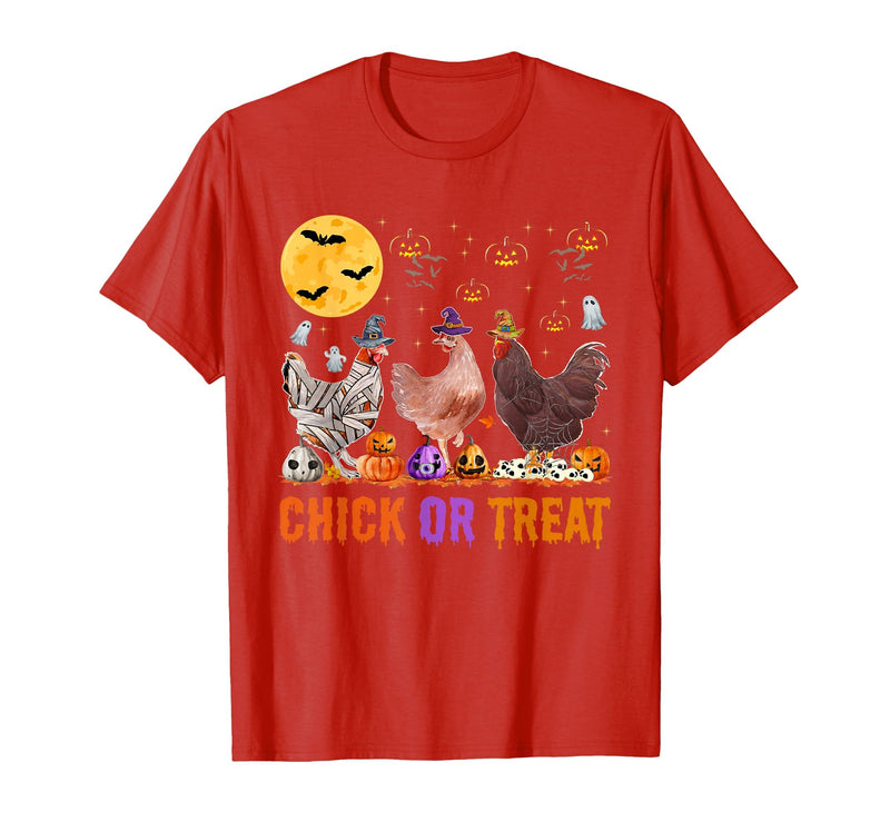 Autumn Pumpkin Chicken Halloween Chicken Farm Fall Halloween Chicken Pumpkin Chick Or Treat Spooky T-Shirt - Red