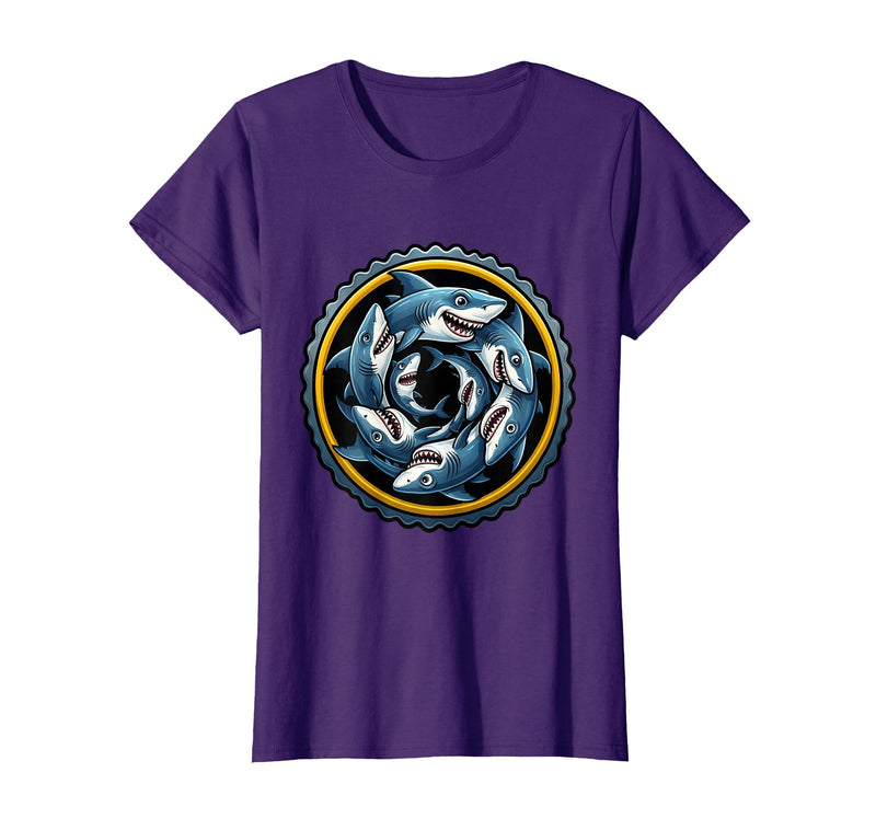 Mademark Shark Spiral Vortex School of Sharks Design T-Shirt - Purple