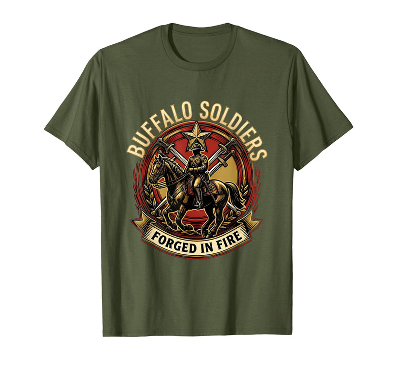 Mademark Buffalo Soldiers Forged in Fire Military Tribute T-Shirt - Olive Green
