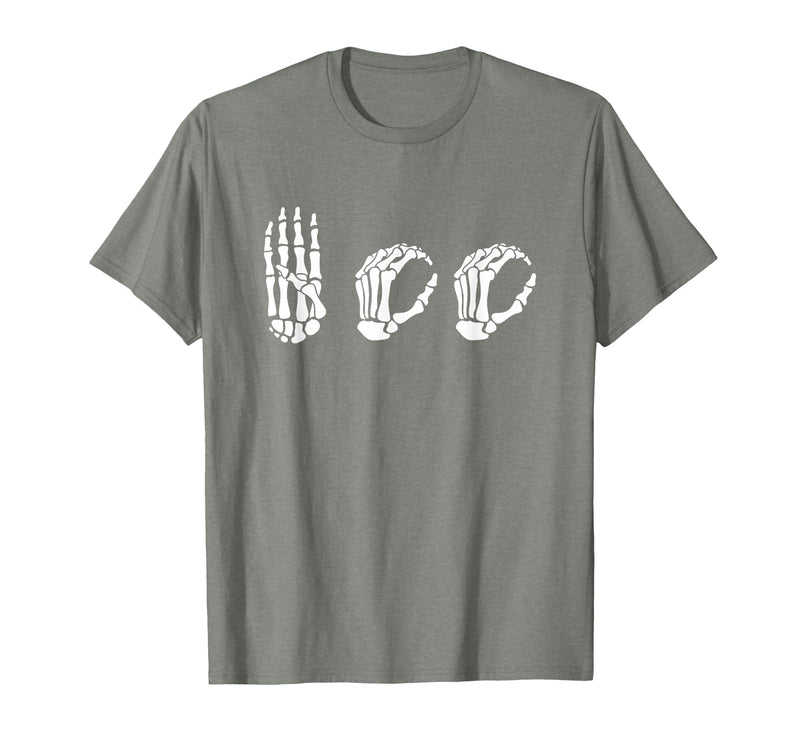 Deaf Halloween ASL Costume Boo Hands ASL Halloween Skeleton Hand American Sign Language Boo T-Shirt - Olive Heather