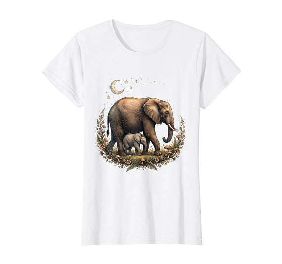 Mademark Elephant Mother and Calf Walking Together T-Shirt - Women - White