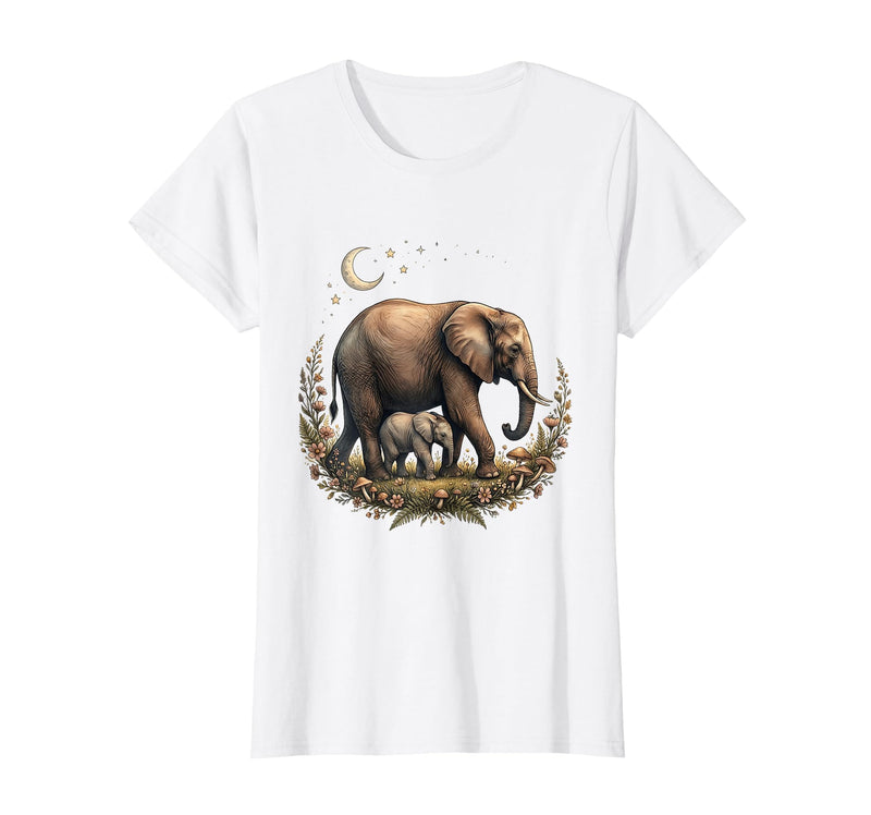 Mademark Elephant Mother and Calf Walking Together T-Shirt - Women - White