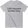 Nusyouc Life Happens Horses Help Equestrian T-Shirt Vintage Horse Lover T Shirt Tops - Grey