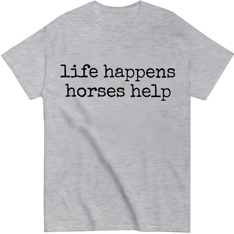 Nusyouc Life Happens Horses Help Equestrian T-Shirt Vintage Horse Lover T Shirt Tops - Grey