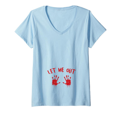 Spooky Halloween Costume Outfit Women's Let Me Out Bloody Hand Print Pregnant Halloween Costume V-Neck T-Shirt
