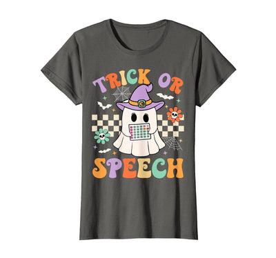 Halloween Trick or Speech Spooky Ghost SLP Design Trick or Speech Halloween SLP Retro Speech Therapy Halloween T-Shirt