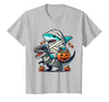 Funny Shark Dinosaur Halloween Kids Boys Tees Shark Riding Dinosaur T-rex Funny Halloween Pumpkin Boys Kid T-Shirt - Silver