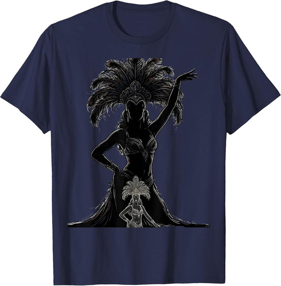 Showgirl Shadow Cast on Theater Wall Graphic T-Shirt - Navy Blue