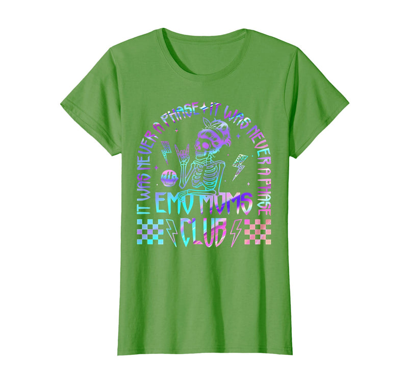 Emo Moms Club Halloween Costume Funny Skeleton It was Never A Phase Emo Moms Club Mother's Day Skeleton T-Shirt - Grass Green
