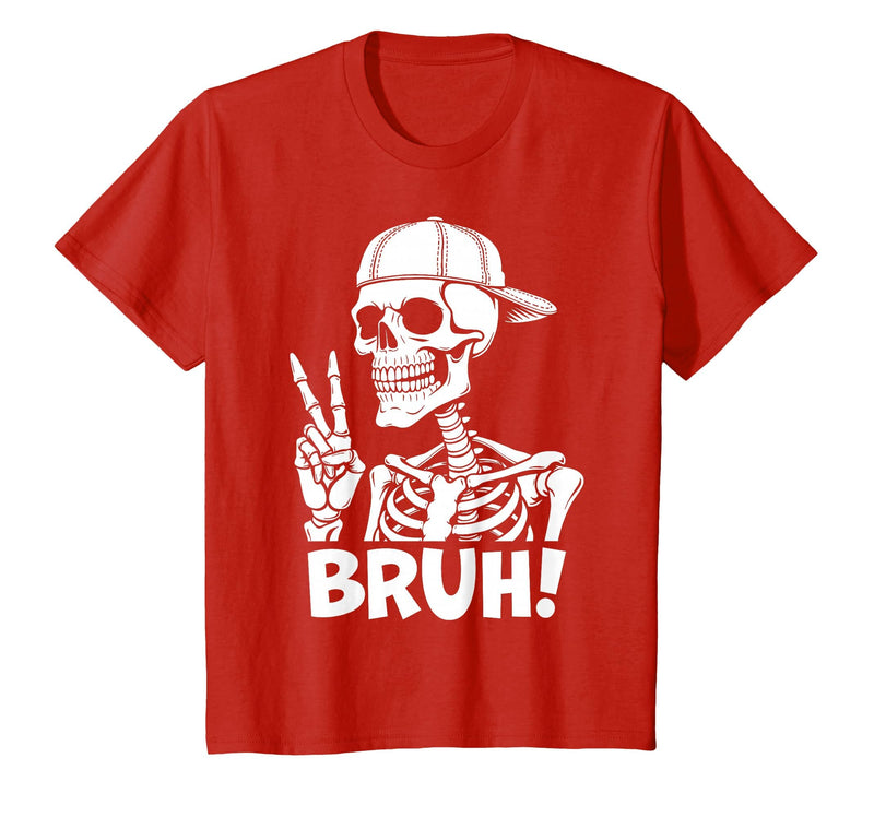 Skeleton Peace Sign Shirts For Men Women & Kids Bruh Skeleton Hand Peace Sign Halloween Skeleton Hand Sign T-Shirt - Red