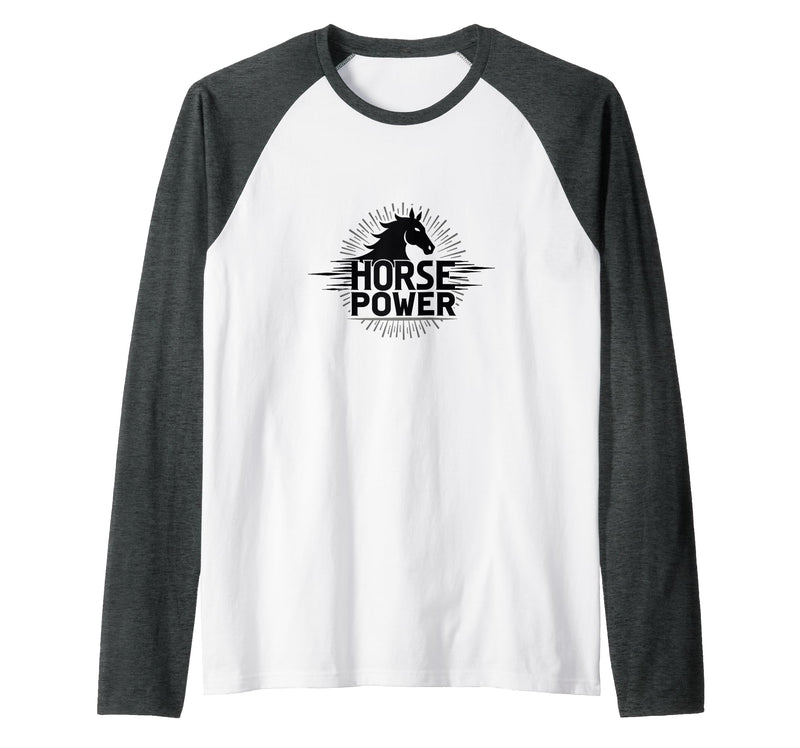 Mademark Horse Power - Equestrian Strength Graphic Art Raglan Baseball Tee - Dark Heather Grey/White