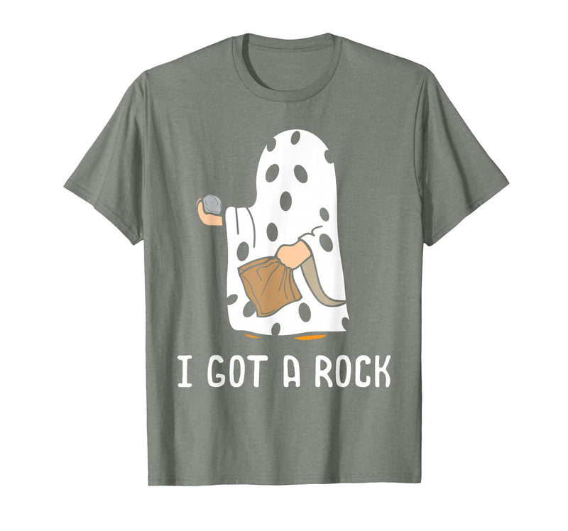 Funny Halloween Vibes Trick Or Treating I Got A Rock Funny Halloween Trick Or Treating Ghost T-Shirt - Olive Heather