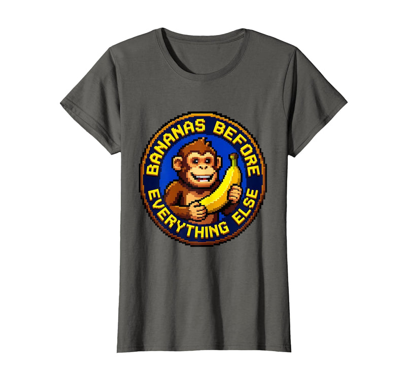 Mademark Bananas Before Everything Else Monkey Design T-Shirt - Women - Asphalt Grey