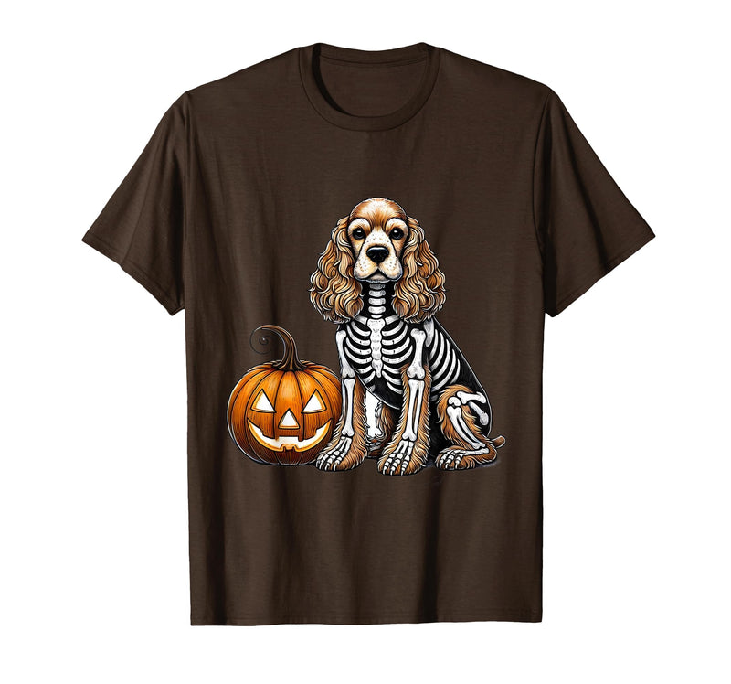 Spooky Cocker Spaniel Skeleton Costumes Halloween Cocker Spaniel Skeleton Jack O Lantern Funny Dog Halloween T-Shirt - Brown