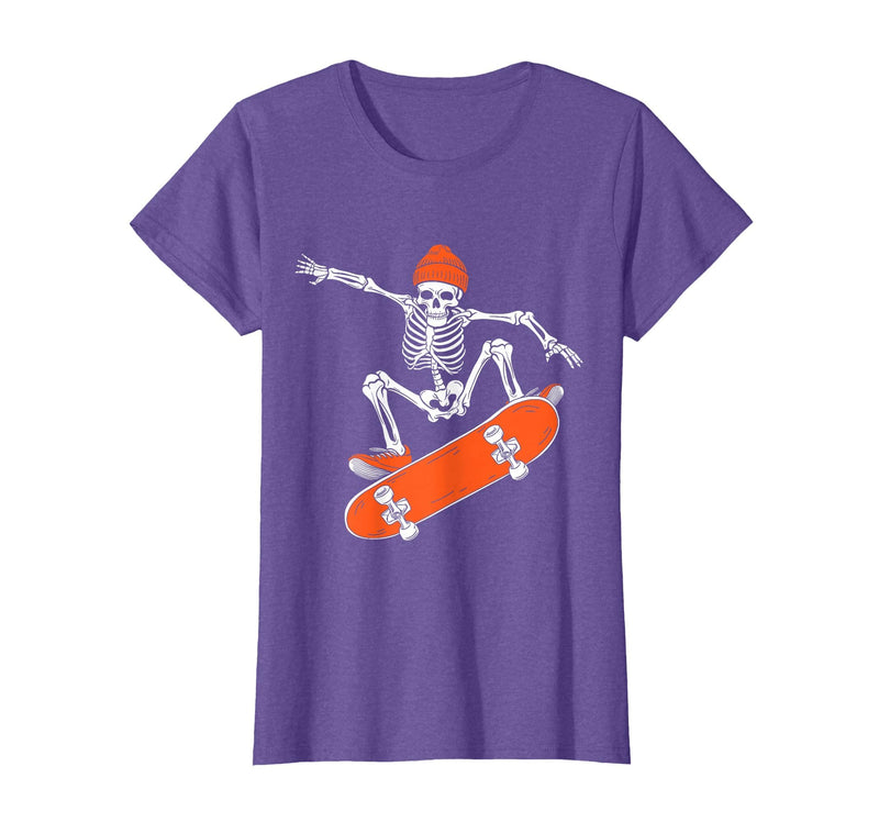 Funny Boys Kids Skeleton Skater Art Skateboarding Skeleton Riding Skateboard Halloween Skater T-Shirt - Purple Heather