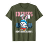 Excuses Don't Burn Calories Rabbit Fitness Gym Bunny T-Shirt in Olive Green