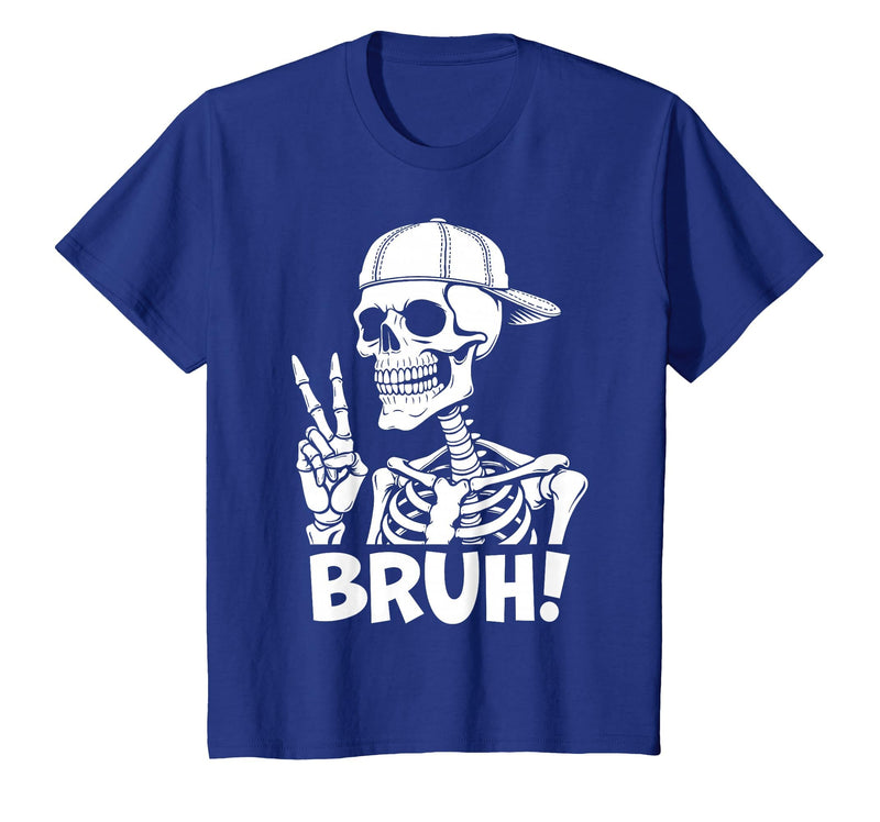 Skeleton Peace Sign Shirts For Men Women & Kids Bruh Skeleton Hand Peace Sign Halloween Skeleton Hand Sign T-Shirt - Royal