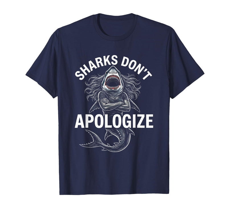 Mademark Sharks Don't Apologize Bold Women's Design T-Shirt - Navy Blue