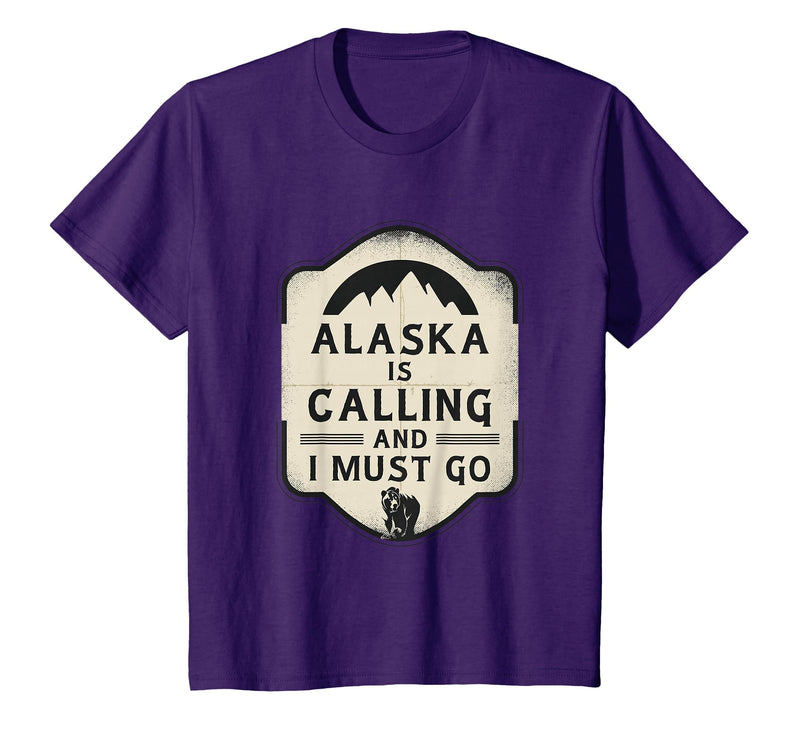 Alaska is Calling and I Must Go Mountains Bear T-Shirt - Purple