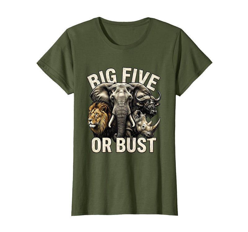 Mademark Big Five or Bust Safari Wildlife Design T-Shirt - Women - Olive Green
