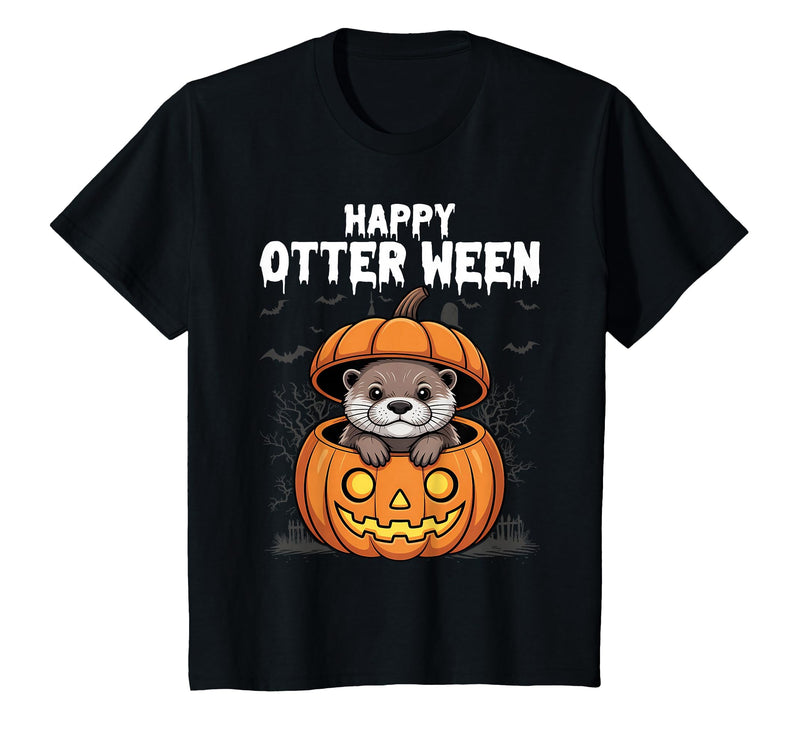 Otter Halloween Lover Gift Co. Happy Otter-Ween Lazy Halloween Costume Funny Animal Pun T-Shirt - Black