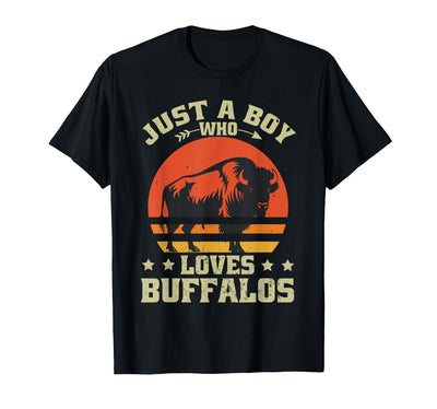 Cow Retro Just a Boy Who Loves Buffalos Bison Lover T-Shirt