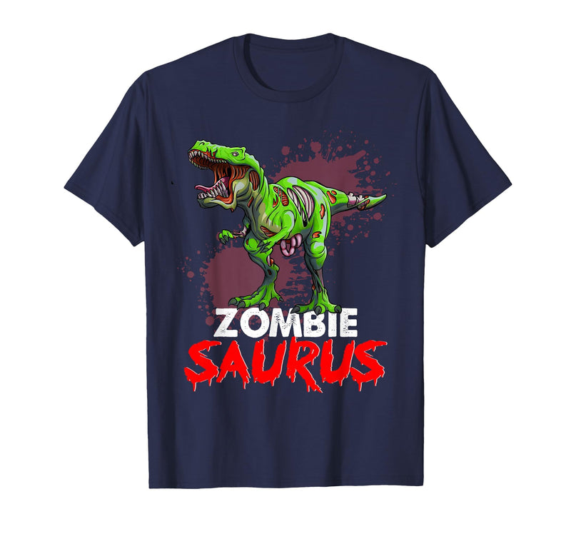 Dinosaur T Rex Zombie Saurus Halloween Kids Boys Zombie Saurus Skeleton Dinosaur T Rex Zombie Halloween Boys T-Shirt - Navy