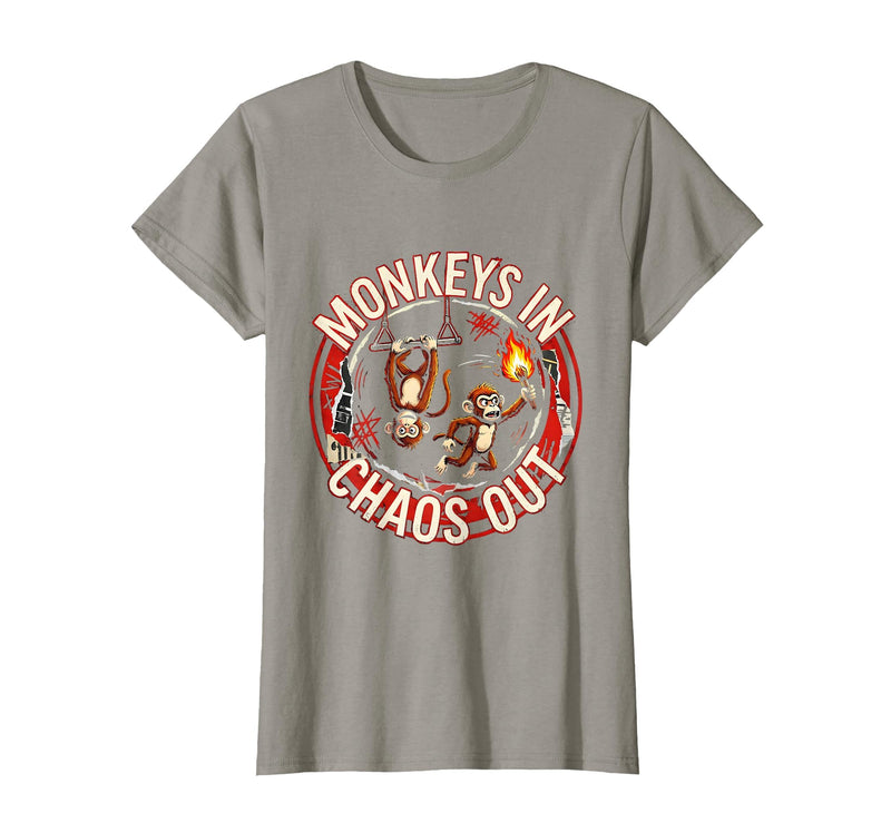 Mademark Monkeys In. Chaos Out. Punk Metal Circus Design T-Shirt - Women - Slate Grey