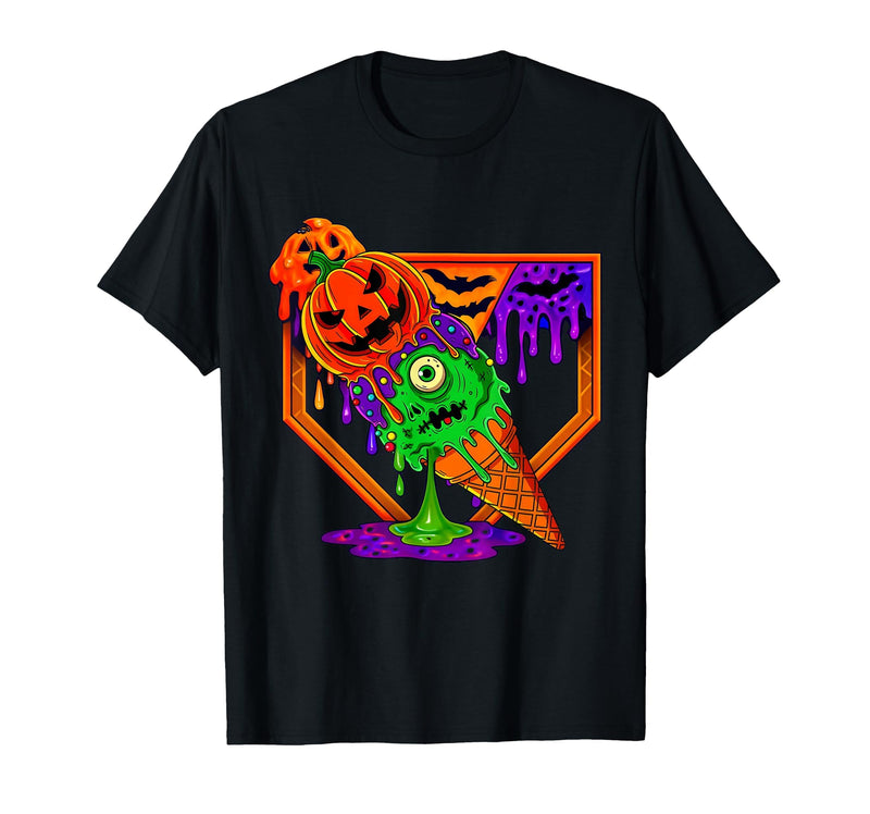 Ice Cream Drip Baseball Home Plate Halloween Tee Funny Halloween Baseball Ice Cream Drip Boys Girls Youth T-Shirt - Black