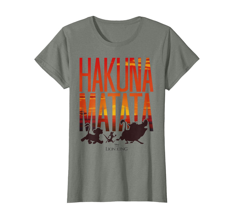 Disney Lion King Hakuna Matata Sunset Fill Trio Logo T-Shirt - Olive Heather