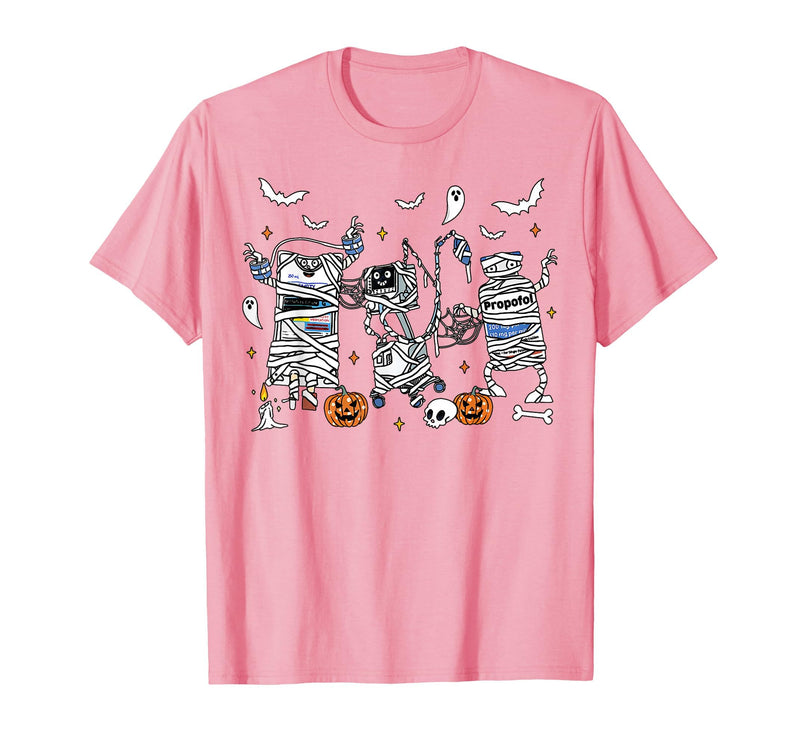 Cute Ghost Halloween Nurse Spooky Season Halloween ICU Nurse Propofol Mummy NICU PICU Nurse Tech T-Shirt - Pink