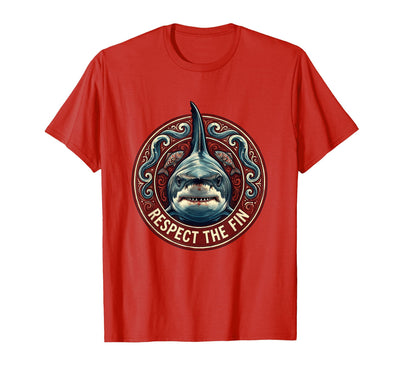 Respect the Fin Bold Shark Graphic Design T-Shirt