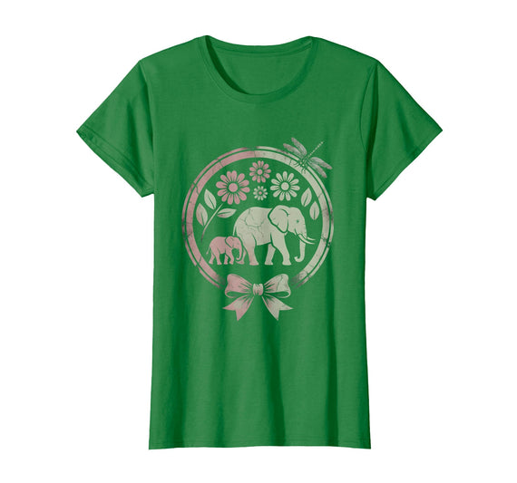 Mademark Elephant and Calf Walking Trunk to Tail Mama T-Shirt - Women - Kelly Green