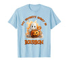 Boo Watercolor Pumpkin Cup Light Witch Hat Bottle Bourbon My Favorite Spirit is Bourbon Happy Halloween Boo T-Shirt - Baby