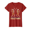 Spirit Week Twin Day Skeletwins Halloween Twins Dancing Skeletons Twins Halloween Matching Skeletwins T-Shirt - Cranberry Red