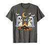 Halloween Tees and Spooky Ghosts Designs Ghosts Roasting Marshmallows Halloween Night Cute Novelty T-Shirt - Asphalt Grey