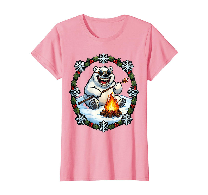 Mademark Polar Bear Sunglasses Roasting Marshmallow Christmas T-Shirt - Pink