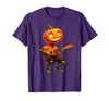 Funny Pumpkin Head Halloween Ukulele Tees Pumpkin Face Playing Ukulele Halloween Costume Men Boys Kids T-Shirt - Purple