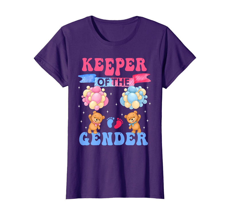 Funny Bear Blue Pink Gender Reveal Men Women Keeper of The Gender Reveal Cute Bear Balloons Pink Or Blue T-Shirt - Purple