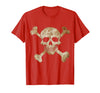 Halloween Designs. Pirate Flag Skull and Crossbones Skeleton Graphic Halloween T-Shirt - Red