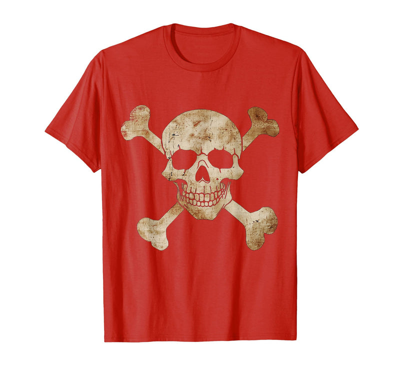 Halloween Designs. Pirate Flag Skull and Crossbones Skeleton Graphic Halloween T-Shirt - Red